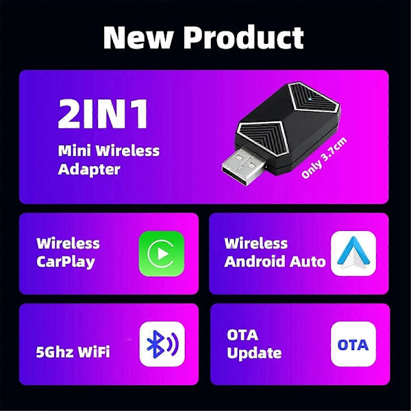 Trådlös CarPlay-adapter Android Auto 2 i 1 Mini AI Box-adapter Bilar WiFi Röstassistent för tråd