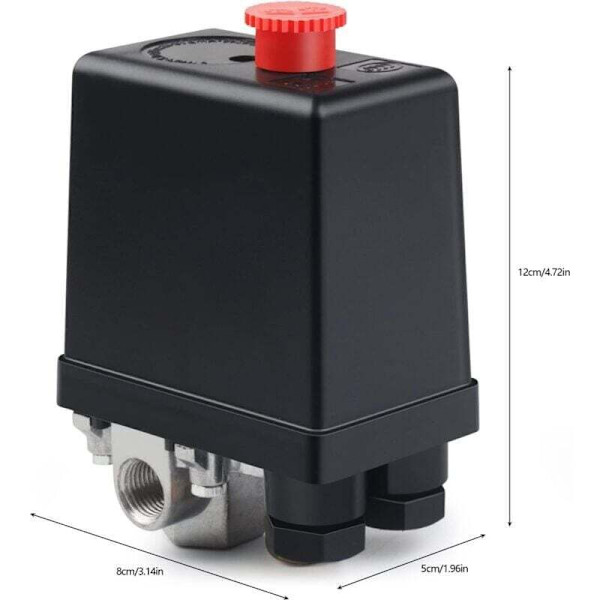 220V Luftkompressorventil Automatisk Tryckbrytare Luftkompressor Kompressor Kontrollventil för Snabb Tryckreducering (4 hål) Noir 0.05