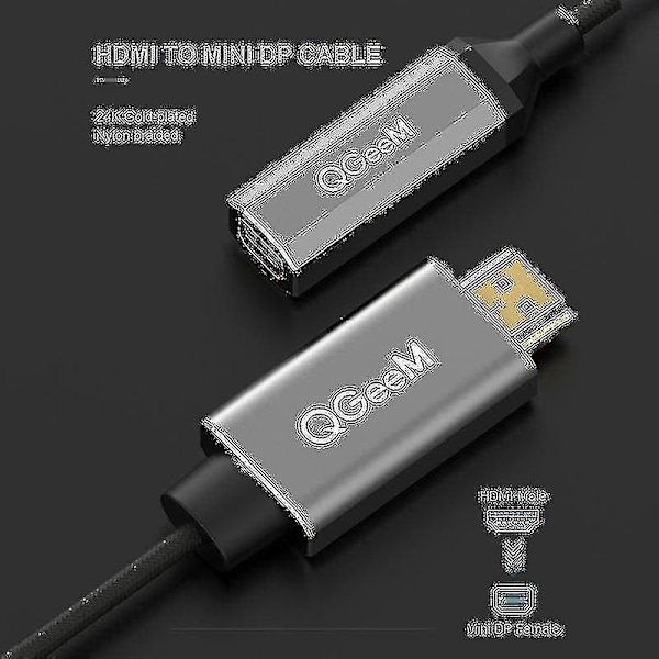 Qgeem HDMI till Mini DP-konverteringsadapterkabel UHD 4K@30Hz-kontakt