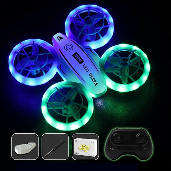 Minidrone for barn - Fjernstyrt drone med LED-lys, 360° flips og headless-modus - Perfekt for nybegynnere