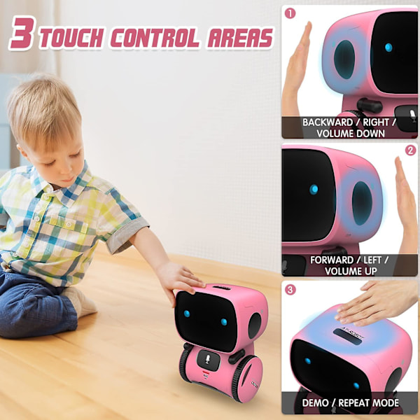 Interaktive Smart Robot Legetøj, Intelligent Robot Legetøj til Børn, Piger og Drenge Robot Legetøj 3-9 År, Stemmestyring & Berøringssans[D] Pink