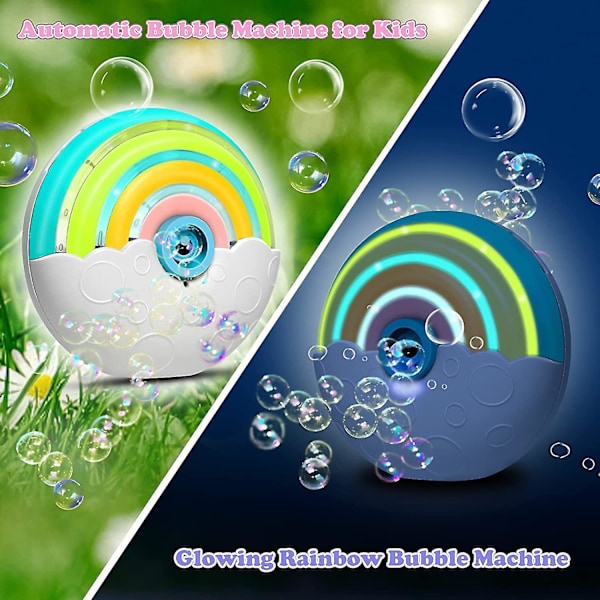 Bubbelmaskin, Bärbar Automatisk Bubbelblåsare för Barn, 2000+ Bubbel per Minut, Tyst Design Regnbågsbubbelmaskin med 2 Bubbel-