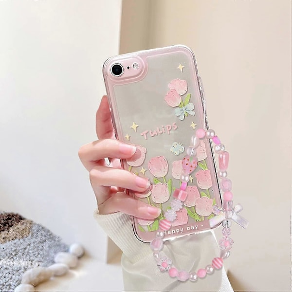 Kompatibel med iPhone 7 Cover, iPhone 8 Cover, iPhone SE 2020/SE 2022 Cover Blomst og Tulipan Design Sød Sløjfe Jordbær Perlekæde Slim Sof[D] iPhone 7 8 SE 2020 SE