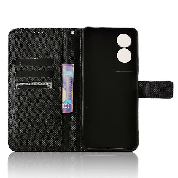 Til TCL 505 T509K T5094 Etui - Diamantmønstret PU-læder med Kortlommer og Stativ Black