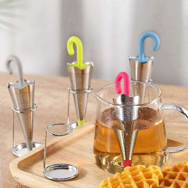 Paraply Te-infuser med dryppebrett - Rustfritt stålnettsil med silikonlokk [D] Grey