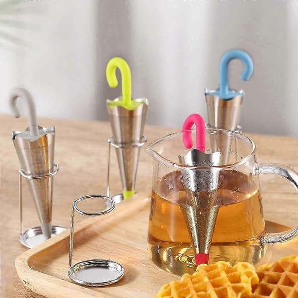 Paraply Teinfuser med Droppbricka - Rostfritt Stål Mesh Sil med Silikonlock [D] Blue