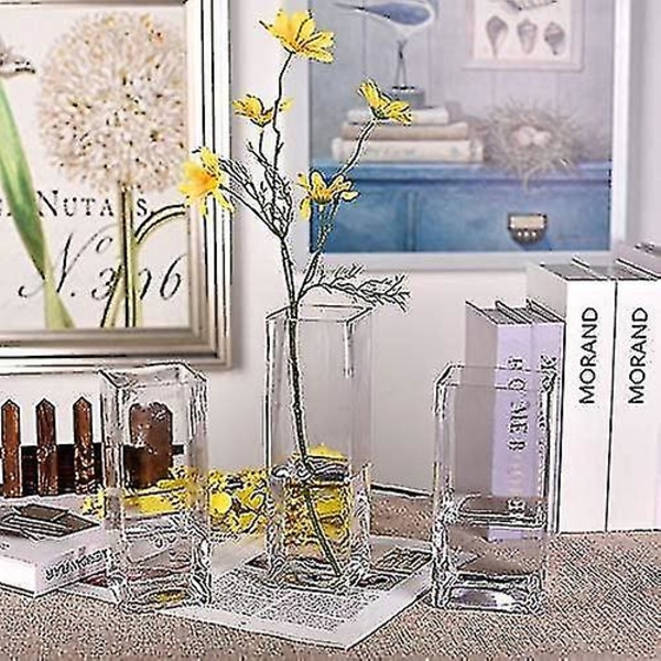 Hög Kvadratisk Vas Hemdekorativ Blomvas Glasvas Bröllop Fest Bordscentrum (4\"4\"10\")