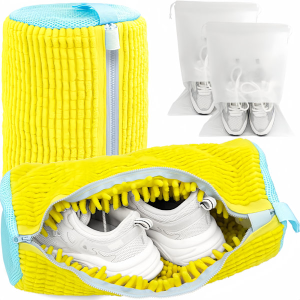 Återanvändbara 2-pack skorengöringspåsar för sneakers, mikrofiberfoder, vattenavvisande[D] Yellow