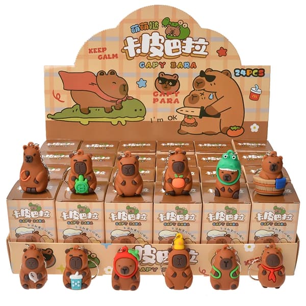 Het säljande 24 st/låda Capybara Intresse Blind Box Tecknad Adorkable Docka Hänge Nyckelring Studentleksak Barnpresent(D) One Box(24Pcs)