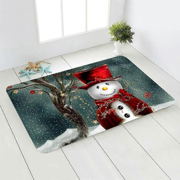 Gladlynt Tomte & Älg Julmatta, 90cm, Halkfri, Röd/Svart Rutig, för Sovrum, Vardagsrum, Kök[D]