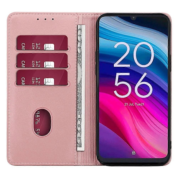 Etui med kortholder for TCL 505, kalveskinnstekstur, støtsikker, telefonstativ Rose Gold