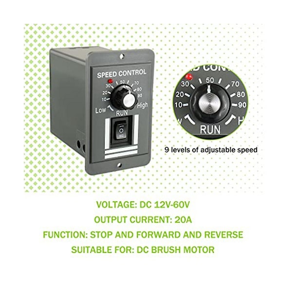 DC 12-60V Motorhastighetsregulator 20A Justerbar PWM-regulator Brytare Framåt/Bakåt Elektrisk Motorhastighetsregulator