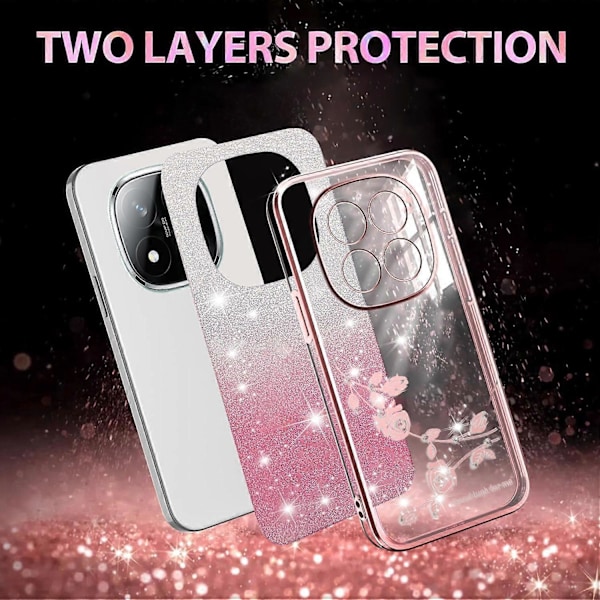 KADEM Skal för Xiaomi Redmi Note 14 Pro 5G Fodral Blomma TPU Flexibelt Gradient Telefonskal -[D] Multicolor Rose Gold