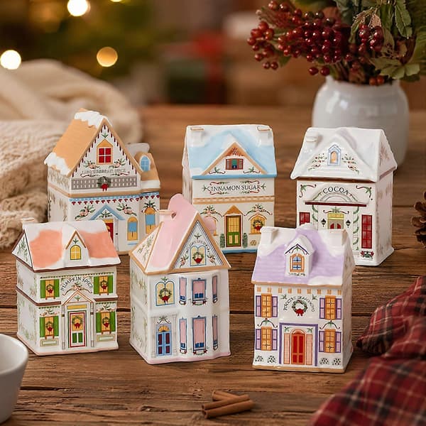 Jul Mini Pepparkakshus By Set, Kryddhusprydnader Med Förvaringslåda För Juldekoration (D)