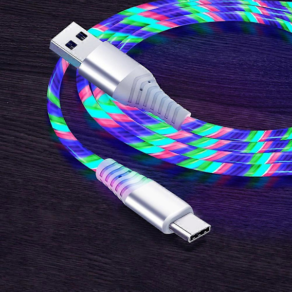 1m Glødende 3A Hurtiglading Type-C Høyhastighets Flytende Streamer Lys LED Dataoverføring USB