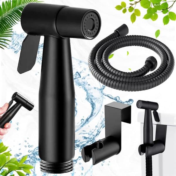 Bidet-sæt i rustfrit stål, G1/2 håndbruser, justerbart tryk, med 40-tommer eksplosionssikker slange (sort) (D)