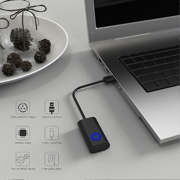 USB Type-C Muse Jiggler Automatisk Computermuse Bevæger Dobbeltfunktion Muse Shaker med ON/OFF Knap til Computer Vækning[D] Black