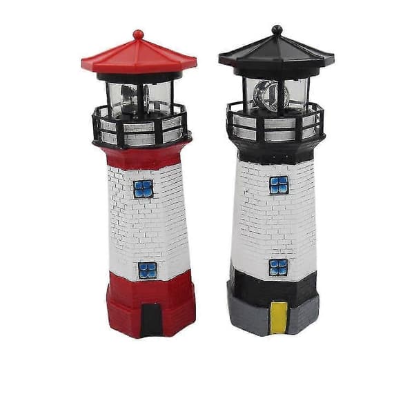 LED Solar Fyr Sensor Beacon Roterende Lampe Statue for Utendørs Hage[D] Red
