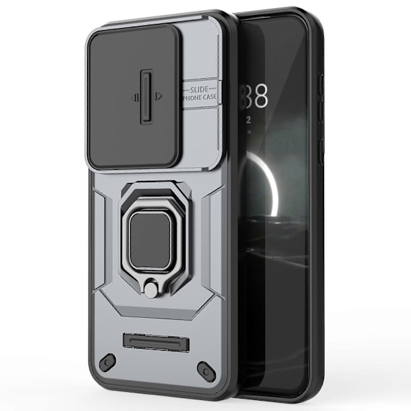 Skal med Stöd och Skjutbart Linsskydd PC+TPU för Huawei Pura 70 Pro / Pura 70 Pro+[D] Grey