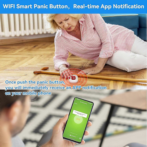 WiFi Omsorgskallknapp for Eldre Hjemme med App-Varsling, Eldreovervåking, Omsorgsvarsler, Livsvarslingssystemer for Eldre, Ingen Månedlig Gebyr