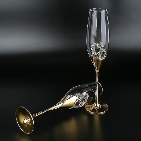 Eleganta bröllopskristallchampagneglas - Guldmetallstativ, perfekt för festligheter [kk]