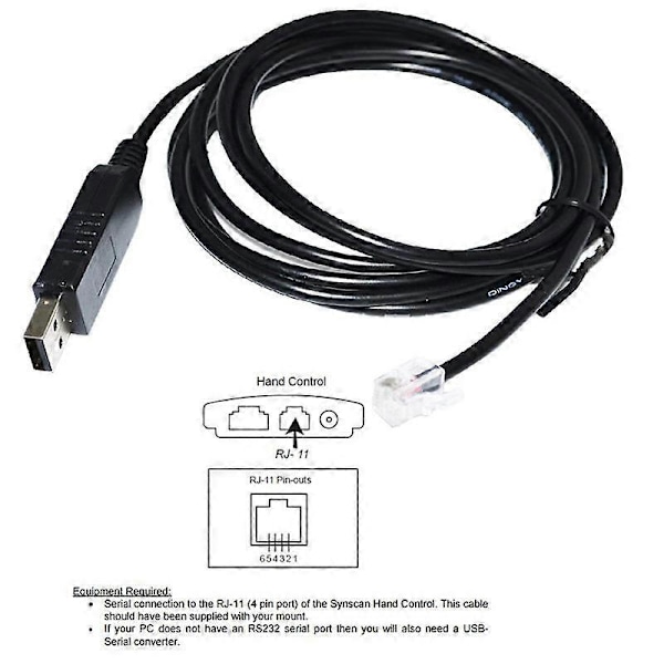 USB till RJ11 RJ12 6P4C-adapter Seriell styrkabel EQMOD-kabel för - Montera PC för handkontrollskabel