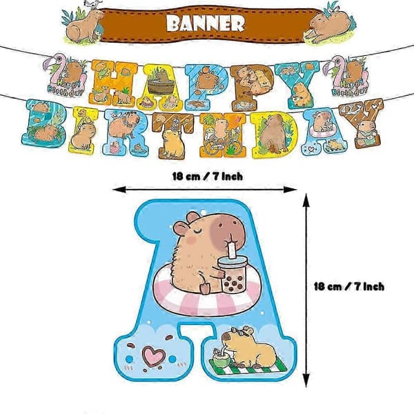 Fødselsdagsfestpynt med Capybara-tema, balloner, banner, cupcake-kagepynt-sæt [D]