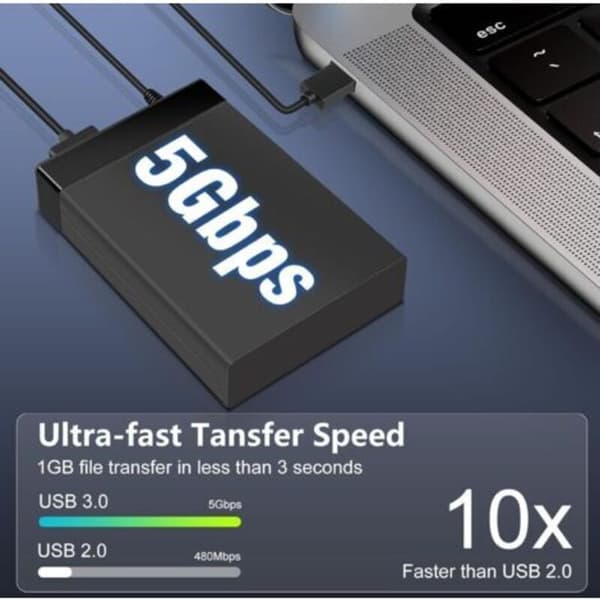 3,5\" Harddisk Kabinet - 5 Gbps USB 3.0 til SATA - Eksternt Harddisk Kabinet til 2,5\" og 3,5\" SSD'er op til 16TB med DC Strømadapter - (D)