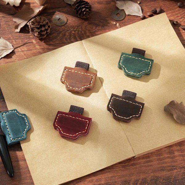Magnetisk penholder i læder til notesbog elastiske penringeholder notesbog penholder til journal notesblok mørkegrøn[D] brown