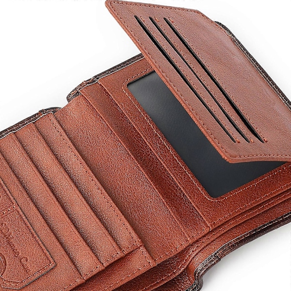 Äkta Läderplånbok Herr RFID-skydd Stor Kapacitet Läder Korthållare js[D] Brown