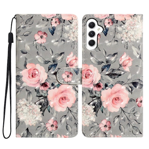 Samsung Galaxy A25 5G Etui i PU Læder med 3D Mønster Flip Wallet Telefon Cover Flowers