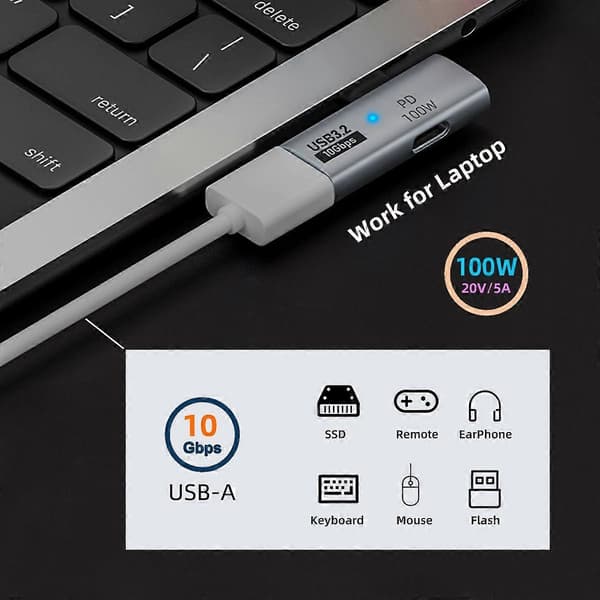 UC-035-PD 10 Gbps Type-C til USB 3.0 Hun OTG 100W PD Strømadapter til Laptop Tablet Telefon[D]