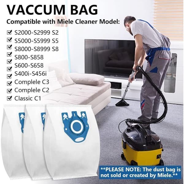 10 dammsugarpåsar kompatibla med Miele HyClean 3D Efficiency GN, Complete C2 C3, etc. Blanc 0.05