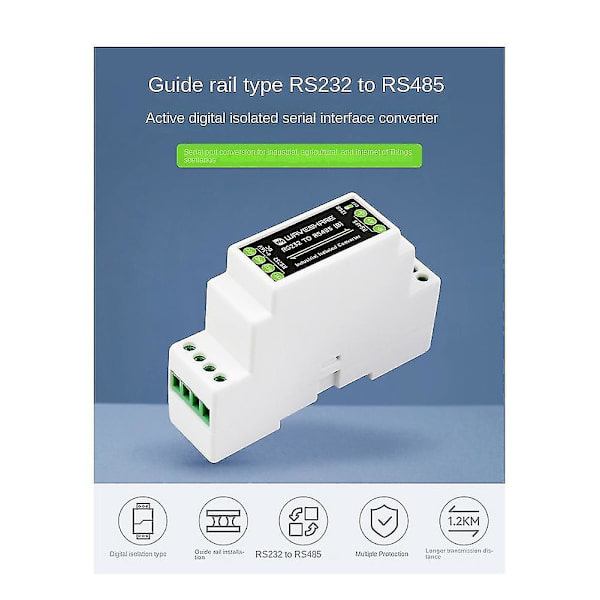 Industriell skinnetype RS232 til RS485 konverter 300-115200Bps Aktiv digital isolasjon Bred spenning
