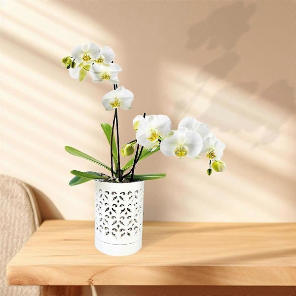 Orkidépotter med Huller, 4 Tommer Keramik Orkidépotte til Ompotning, Blomsterpotte Indendørs Udendørs White