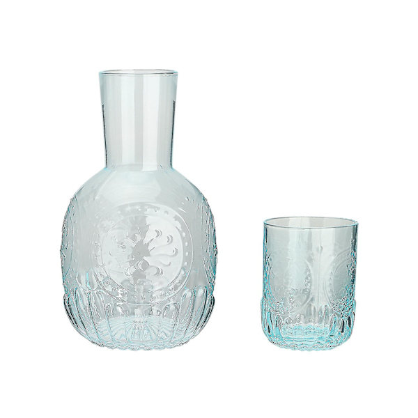 2024 Ny Vintage Sengelampe Vandkaraffel Med Tumbler Ribbet Kande og Matchende Drikkeglas Fungerer Også Som Låg blue 1000ml-33.8oz