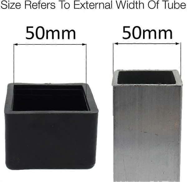 Firkantede gummi endestykker til stole, borde, møbelben, 50 mm (Sort 4 stk.)[D]