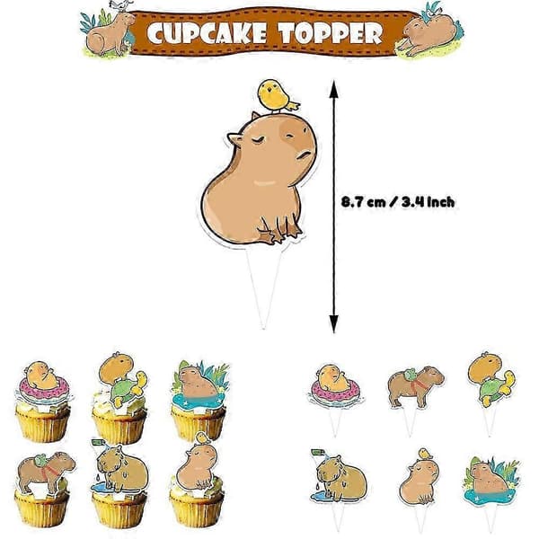 Fødselsdagsfestpynt med Capybara-tema, balloner, banner, cupcake-kagepynt-sæt [D]