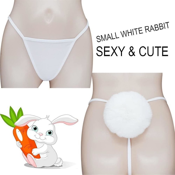Kaise Sexiga stringtrosor för kvinnor Söt kaninsvans G-string Pälsboll Bikini T-rygg Cosplay Underkläder Party Kostymgåva[D] White