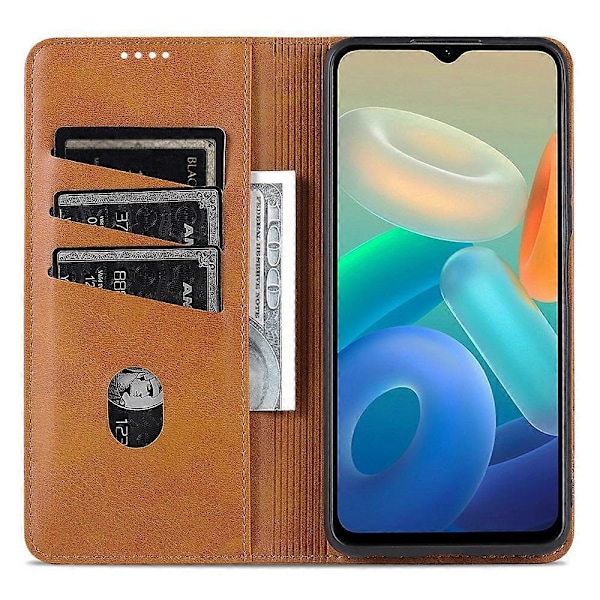 AZNS For vivo Y33s 5G/Y75 5G Magnetisk Selvabsorberende PU-Lær Lommebok Foldbar Stativ Etui Telefondeksel Brown