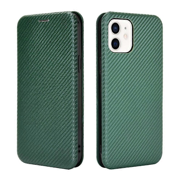 Yhteensopiva iPhone 12:n kanssa, hiilikuitukuvioinen premium-läppäkotelo korttipaikalla ja magneettisella sulkimella [D] Green