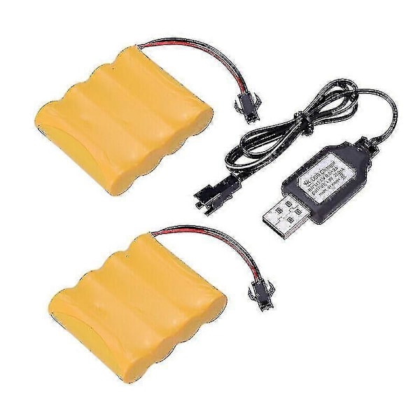 2 stk. 4,8V 700mAh Ni-Cd AA Batteripakke Genopladelig SM-2P Stik til RC Bil Legetøj DZ