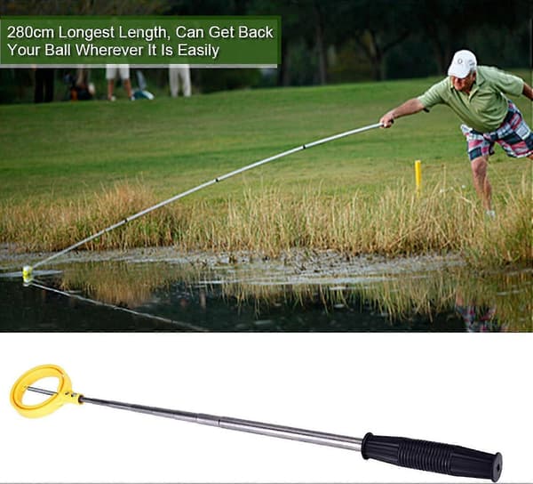 Boldopsamler med rustfrit stål skaft og scoop til damme, hegn, golf, gul[D]