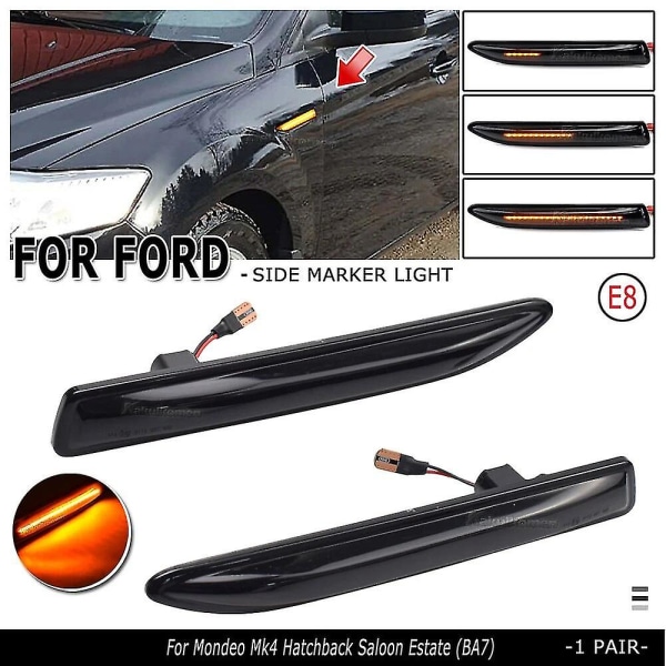 LED Dynamiske Lys For Ford Mondeo Mk4 2007-2015 Blinklys Sekvensielle Lamper 2stk Feilfri Sidemarkør Indikatorlys [kk] Dynamic Smoked Black