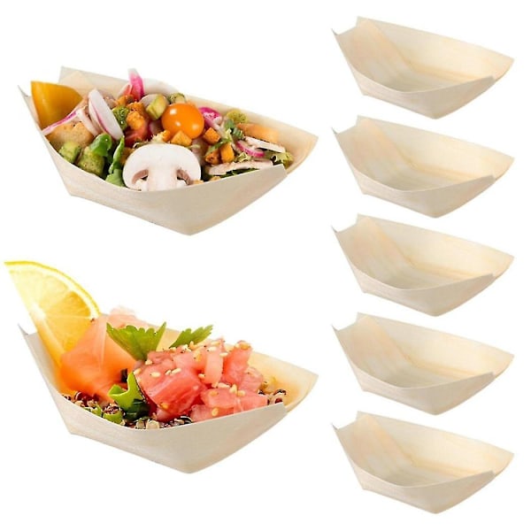 150 st Engångs Sushi Båtar Aptitretare Tallrikar Trä Matbrickor Trä Middagstallrikar Sushi och Sashimi Party Kit[D]