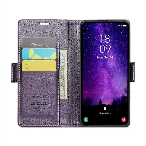 Mobilfodral för Samsung Galaxy S24 FE CASEME 023-serien RFID-blockerande glänsande stativ