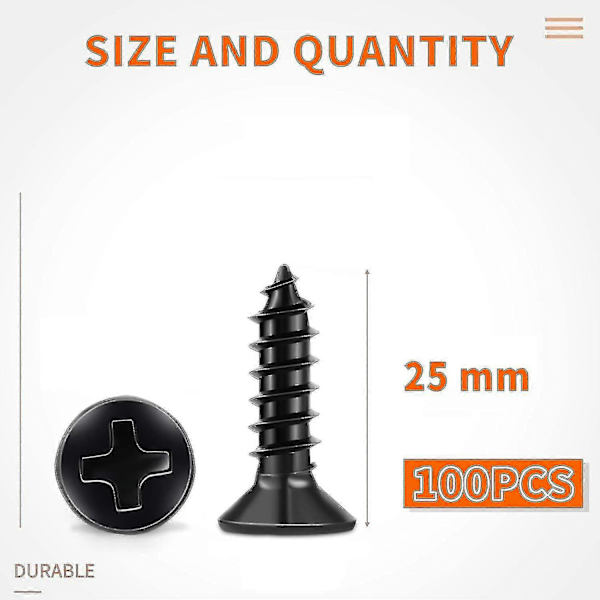 100 kpl ruostumattomasta teräksestä valmistettuja ruuveja 18-8 A2 ristipää upotettu Ph 4 x 25 mm musta itseporautuva ruuvi ruostumaton musta oksidi tee-se-itse puuruuvi M4[D]