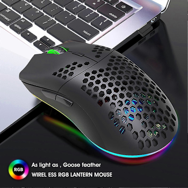 Hxsj T66 RGB 2.4g Trådlös Spelmus RGB-belysning Laddningsbar Mus med Justerbar DPI Ergonomisk black