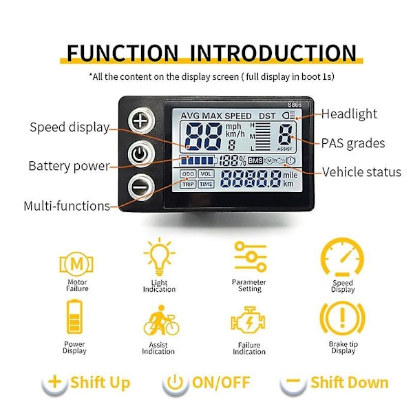 24V 36V 48V 60V Vattentät LCD-display S866 styrenhetspanel instrumentbräda Elcykeldisplay för Elsparkcykel (5-polig)