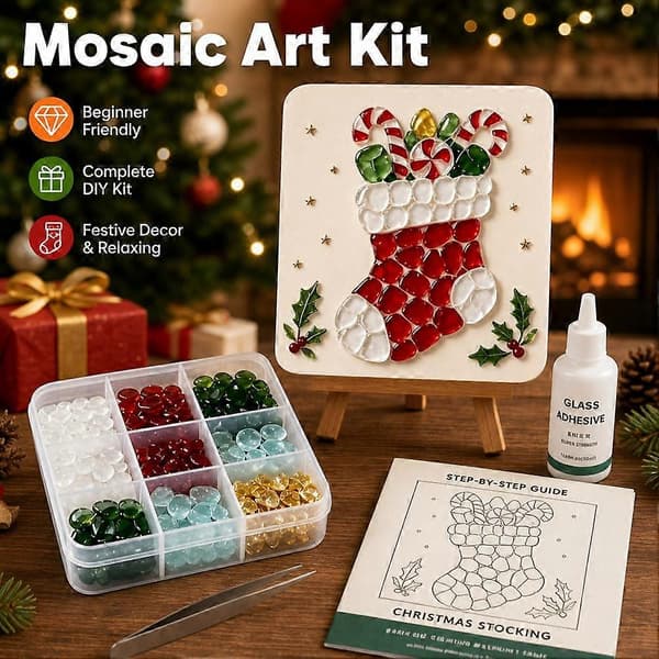 Blommigt insektsmosaikkonst DIY-kit, rustikt trädgårdsblomsterhantverksset, handgjord present heminredning (D) E